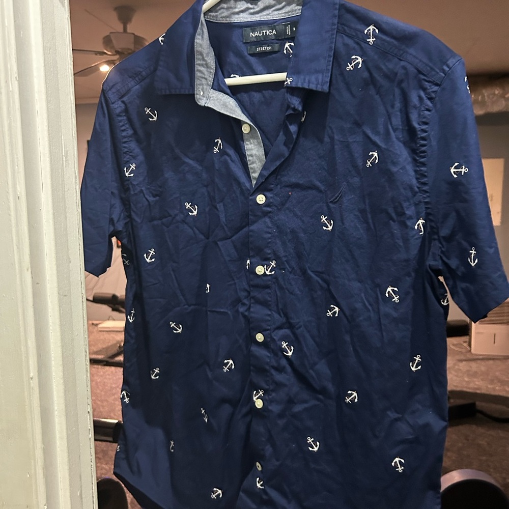 Nautica Men's Blue Anchor Print Shirt
